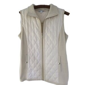 SUSAN GRAVER QVC Cream/Gold Zip-Up Quilted Vest Pockets Lightweight Classic Med‎